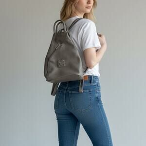 Valentina Italia Pebbled Leather Convertible Sling Backpack Taupe Everyday Italy